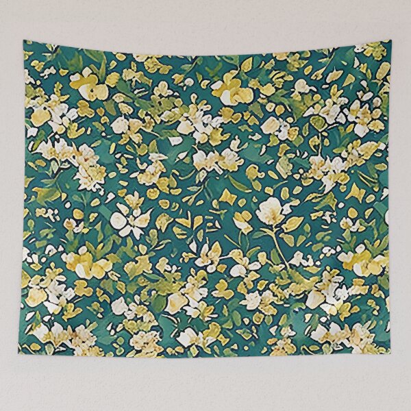 Item preview, White and Yellow Abstract Van Gogh Style Flowers on a Green Background designed and sold by sunflowerlight.