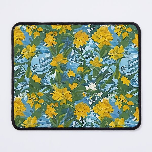 Item preview, Yellow Abstract Van Gogh Style Flowers on a Blue Background Pattern designed and sold by sunflowerlight.
