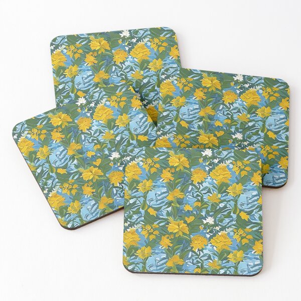 Item preview, Yellow Abstract Van Gogh Style Flowers on a Blue Background Pattern designed and sold by sunflowerlight.
