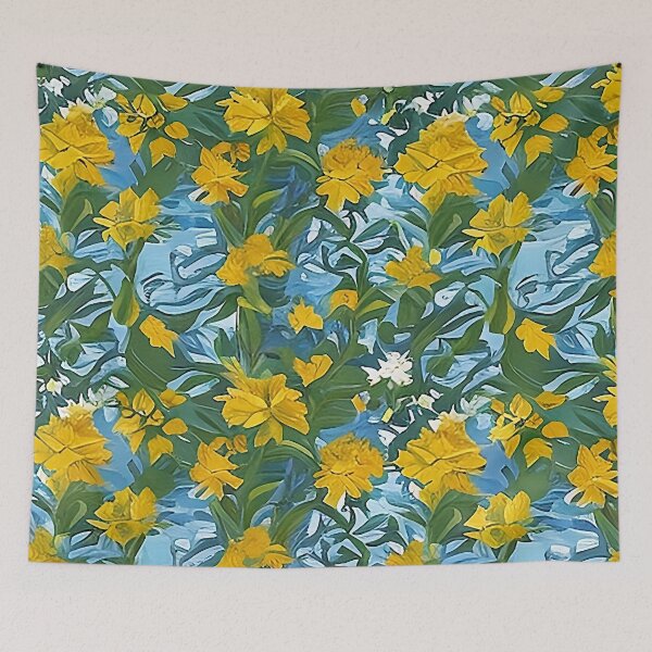 Item preview, Yellow Abstract Van Gogh Style Flowers on a Blue Background Pattern designed and sold by sunflowerlight.