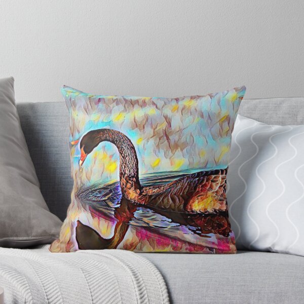 Item preview, Black swan swimming on lake water colorful painting designed and sold by UnlockingDesign.