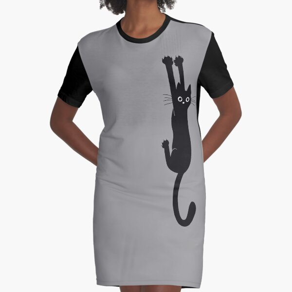 Black Cat Holding On Graphic T-Shirt Dress