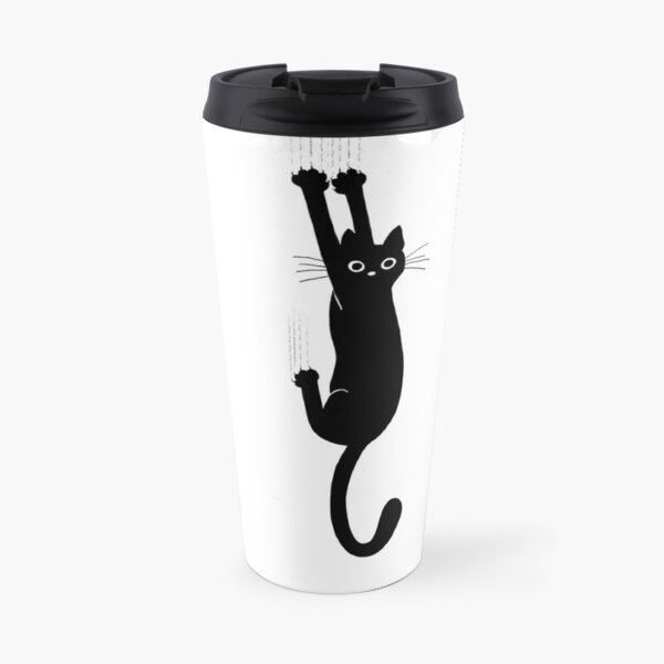 Black Cat Holding On Travel Mug