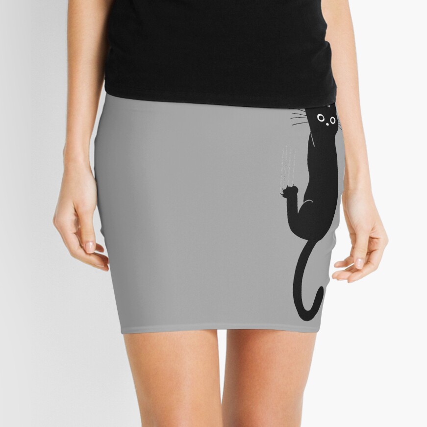 Black Cat Holding On Mini Skirt
