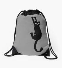 Black Cat Holding On Drawstring Bag