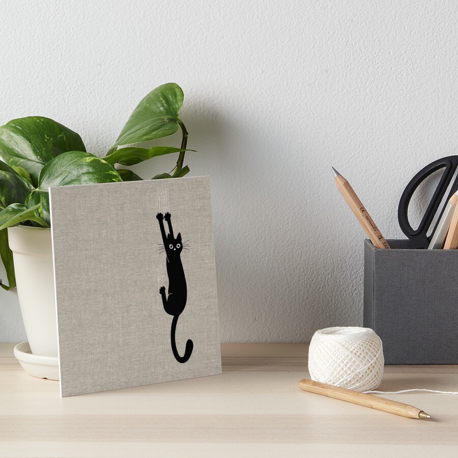 Black Cat Holding On Art Board Print
