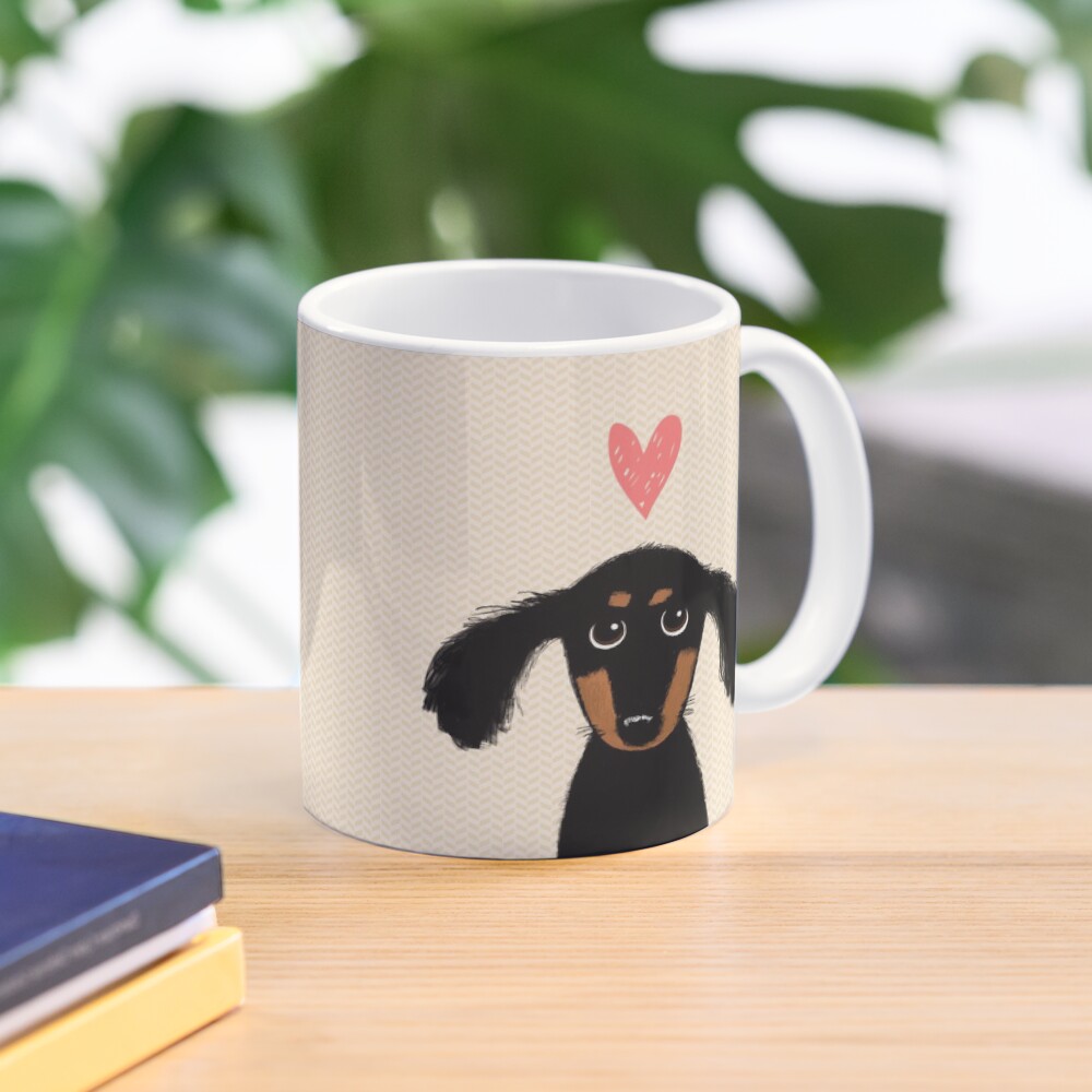 Dachshund Puppy Love | Cute Black and Tan Wiener Dog with Heart Coffee Mug
