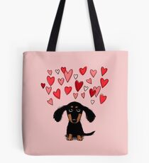 Netter Dachshund-Welpe mit Valentinsgruß-Herzen Tote Bag