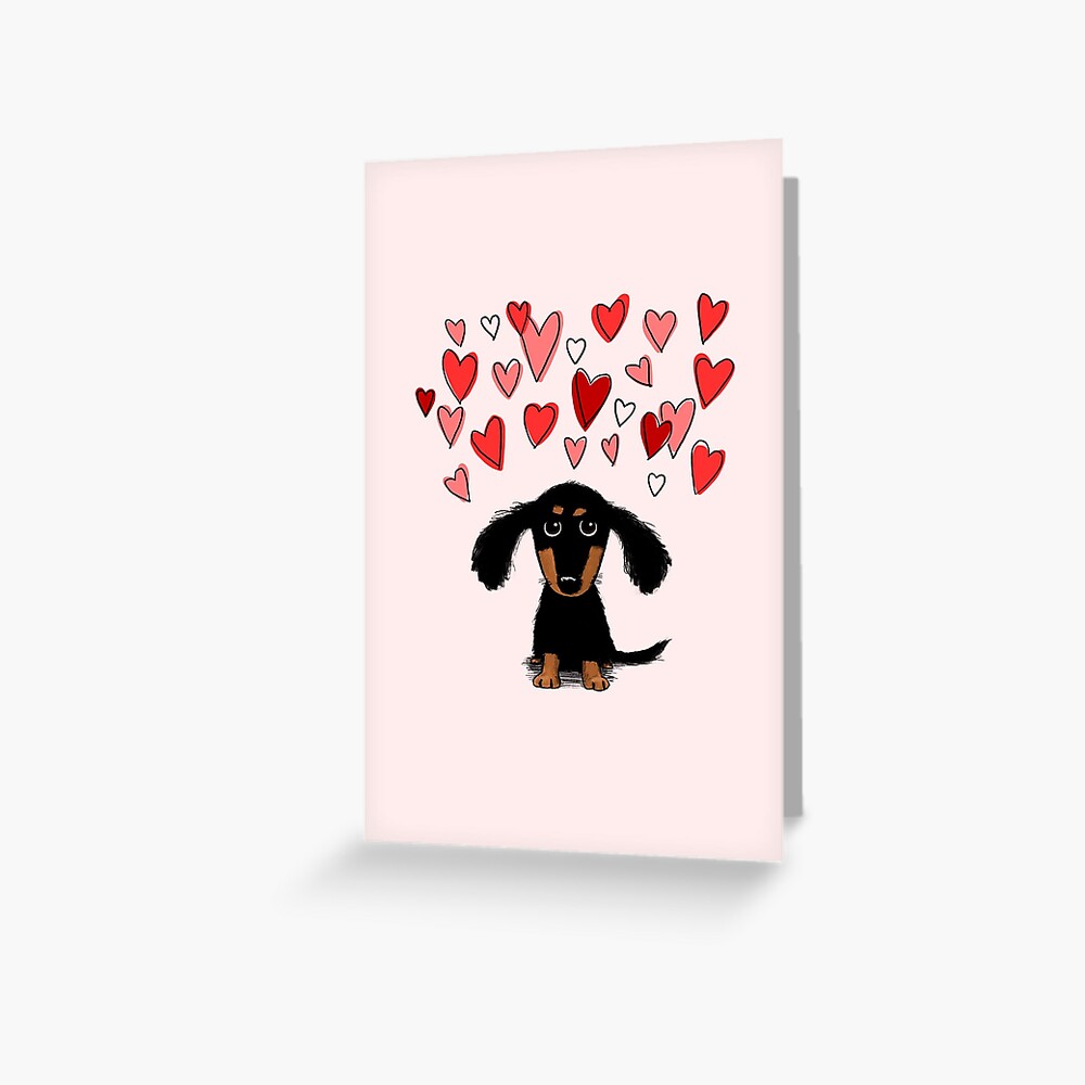 Cute Dachshund Puppy Dog with Valentine Hearts Greeting Card