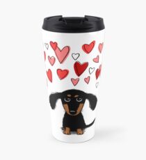 Netter Dachshund-Welpe mit Valentinsgruß-Herzen Thermosbecher