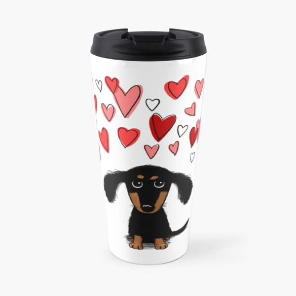 Cute Dachshund Puppy Dog with Valentine Hearts Travel Mug