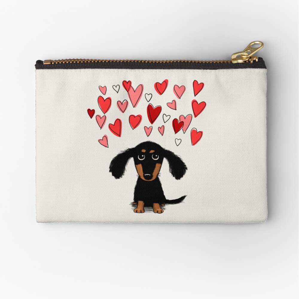 Cute Dachshund Puppy Dog with Valentine Hearts Zipper Pouch