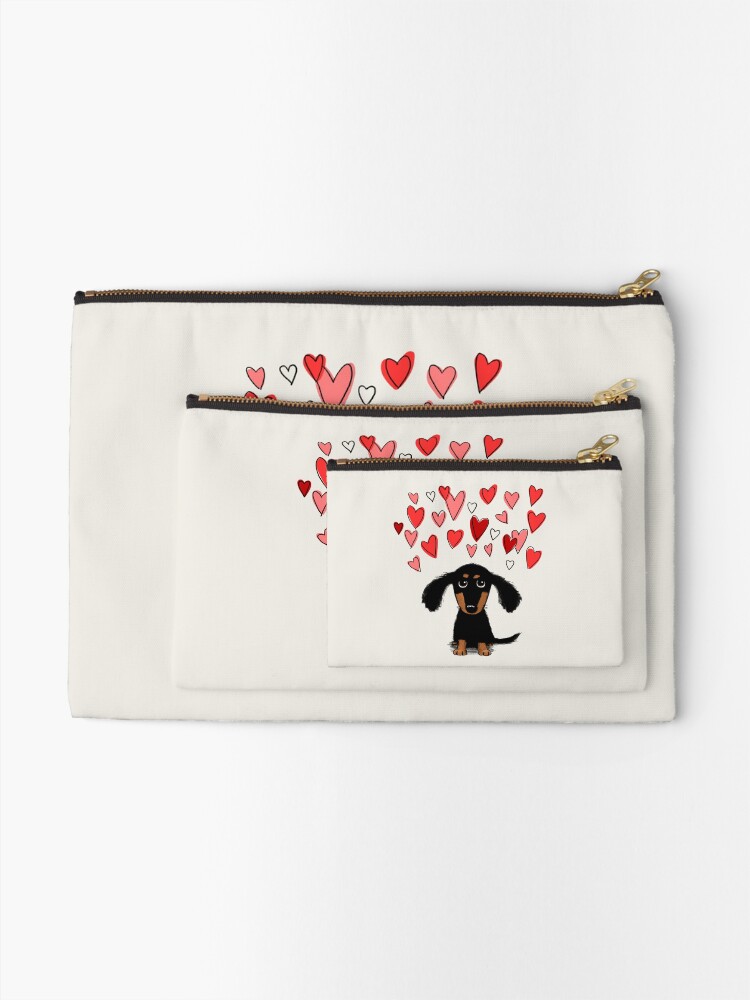 Alternate view of Cute Dachshund Puppy Dog with Valentine Hearts Zipper Pouch