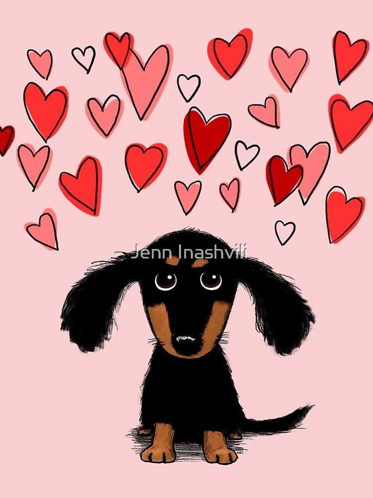 Cute Dachshund Puppy Dog with Valentine Hearts by ShortCoffee