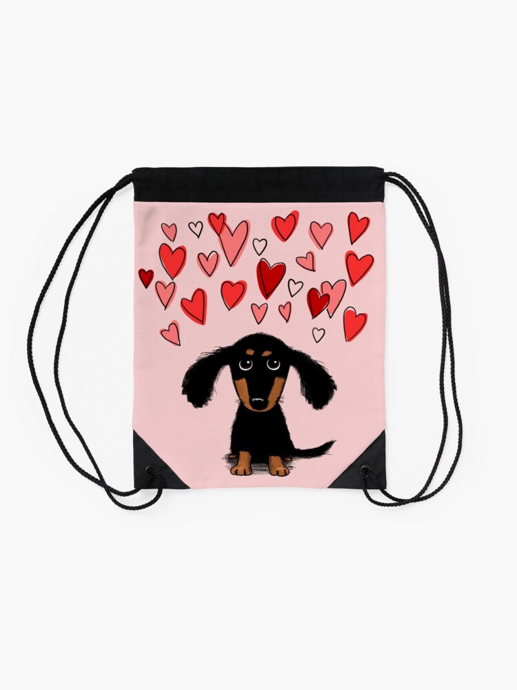 Alternate view of Cute Dachshund Puppy Dog with Valentine Hearts Drawstring Bag