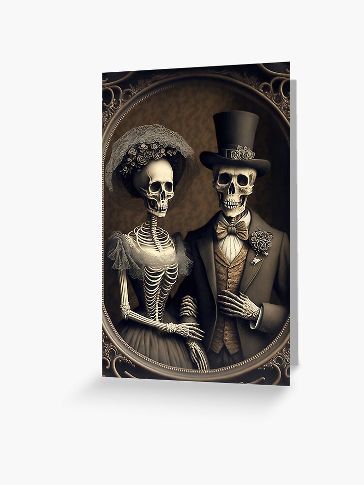 Skeleton Couple in Love Holding Hands Valentines, Wedding