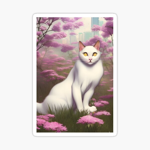 Cat With Yellow Eyes And Flowers Special Diamond Painting