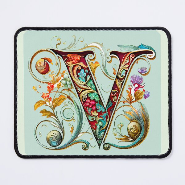 Item preview, Art Font Letter V: Art Nouveau Style, Unique and Colorful, Light Green Background designed and sold by factory88.