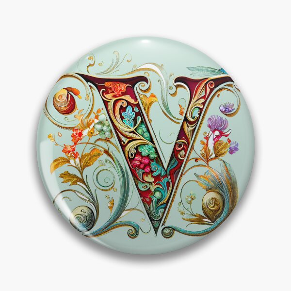 Item preview, Art Font Letter V: Art Nouveau Style, Unique and Colorful, Light Green Background designed and sold by factory88.