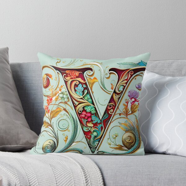 Item preview, Art Font Letter V: Art Nouveau Style, Unique and Colorful, Light Green Background designed and sold by factory88.