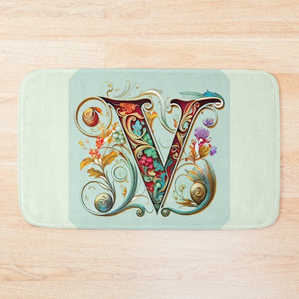 Item preview, Art Font Letter V: Art Nouveau Style, Unique and Colorful, Light Green Background designed and sold by factory88.