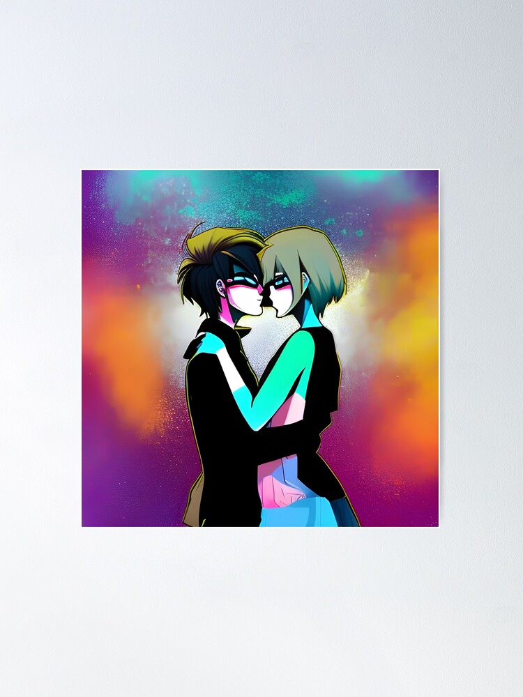 Kiss at starry night - pop art painting on large canvas, kissing