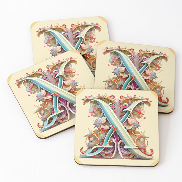 Item preview, Art Font Letter X: Art Nouveau Style, Unique and Colorful, Light Yellow Background designed and sold by factory88.