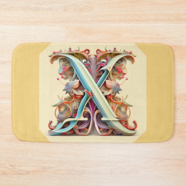 Item preview, Art Font Letter X: Art Nouveau Style, Unique and Colorful, Light Yellow Background designed and sold by factory88.