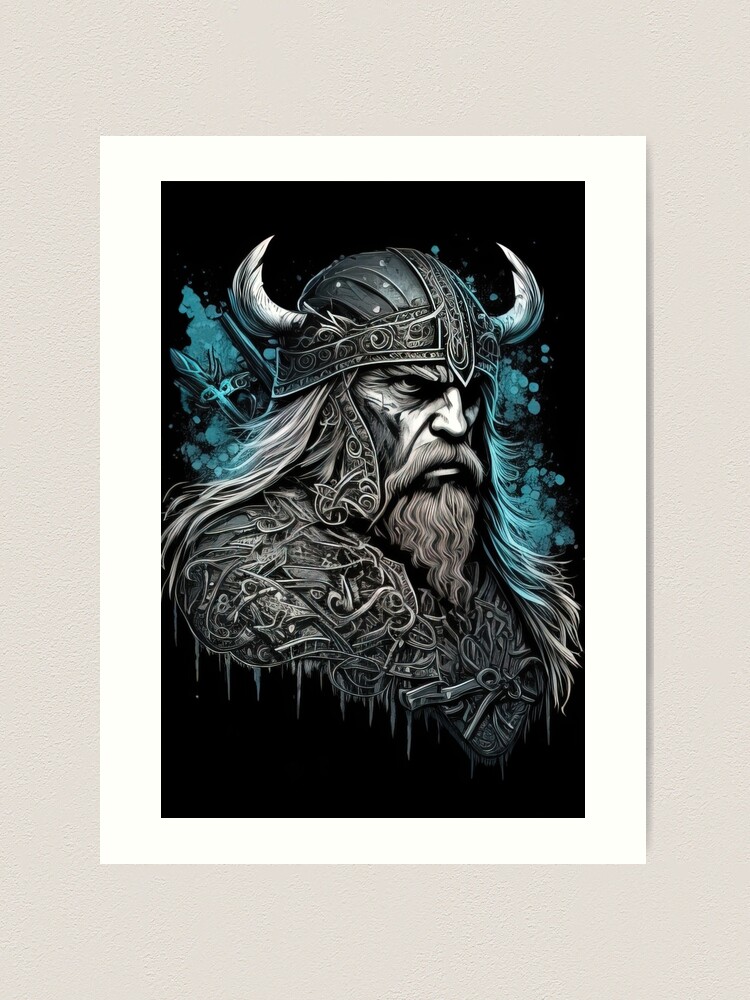 painted portrait of rugged odin, god of war, nordic