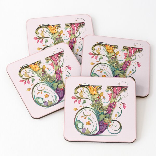 Item preview, Art Font Initial Letter Y: Art Nouveau Style, Unique and Colorful, Light Pink Background designed and sold by factory88.