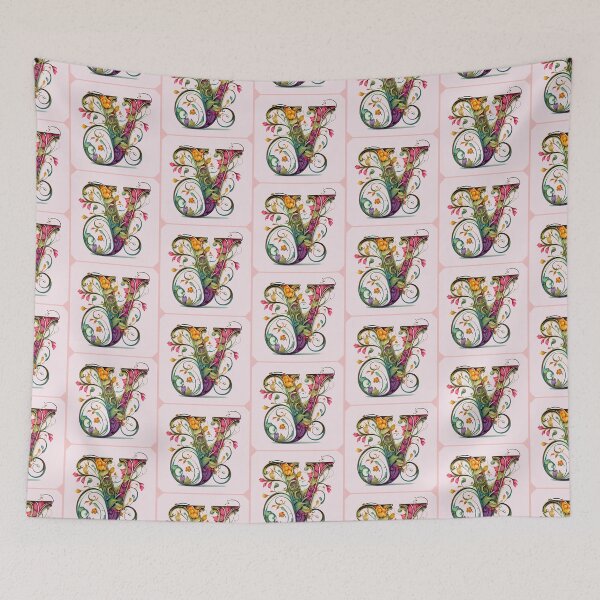 Item preview, Art Font Initial Letter Y: Art Nouveau Style, Unique and Colorful, Light Pink Background designed and sold by factory88.