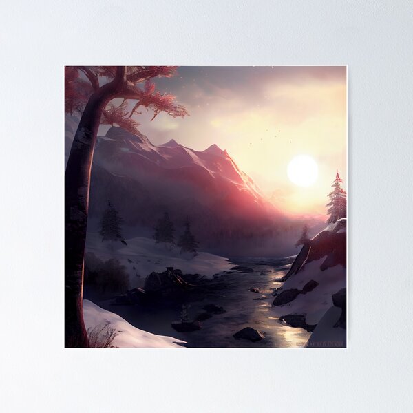 Item preview, River and forest in winter at sunrise. designed and sold by Maniock.