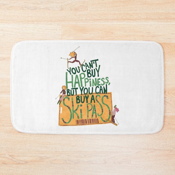 Item preview, You can't buy happiness, but you can buy a ski pass | ski quote with female athletes and a ski pass | red, green, yellow designed and sold by Ingrid Poole.