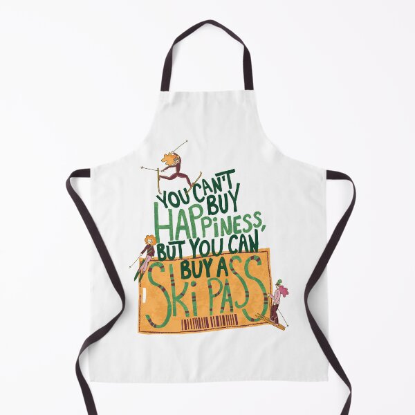 Item preview, You can't buy happiness, but you can buy a ski pass | ski quote with female athletes and a ski pass | red, green, yellow designed and sold by Ingrid Poole.