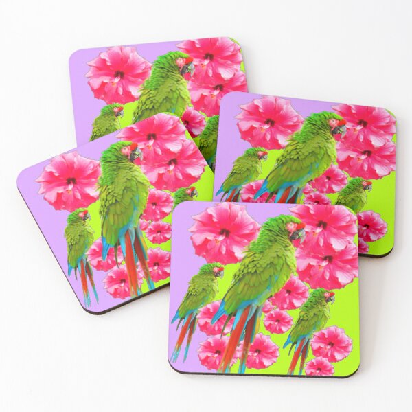 Item preview, DECORATIVE GREEN MACAWS PINK HIBISCUS LILAC ART designed and sold by sharlesart.