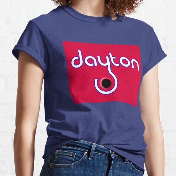 80s Dayton Football Logo - White with Blue Outline and the Helmet Earhole Classic T-Shirt