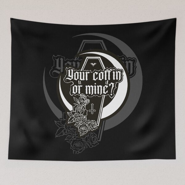 Item preview, Your Coffin Or Mine? Vampire Love, Dark Romance, Sexy Vamp, Coffin Art, Gothic Aesthetic, Edgy shirt, Retro Vintage Black and White design, HalloweenTshirt, Goth Emo Girl, Dark Art designed and sold by SSINAMOON.
