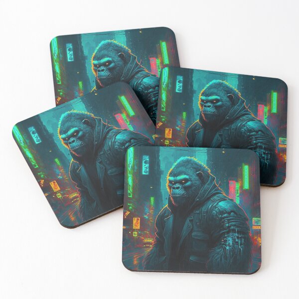 Item preview, Cyberpunk gorilla painting with neon effect designed and sold by DreamMeArt.