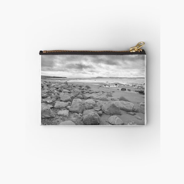 Item preview, stone wall shelter on a beautiful beach in black and white designed and sold by morrbyte.