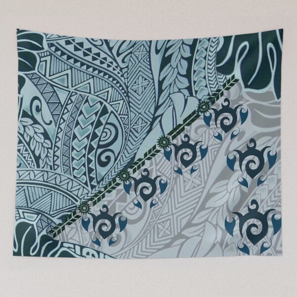 Item preview, awaiian Tapa Cloth: Blue Honu and Monstera Fusion designed and sold by J Marielle Designs.