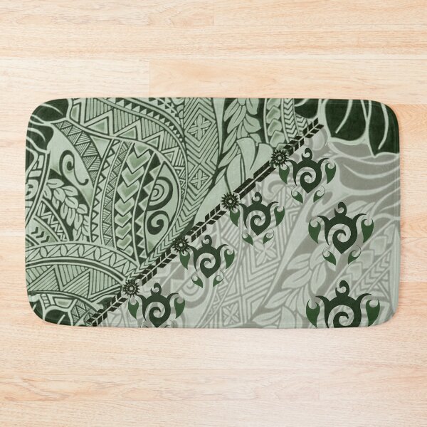 Item preview, Hawaiian Tapa Cloth: Green Honu and Monstera Fusion designed and sold by J Marielle Designs.