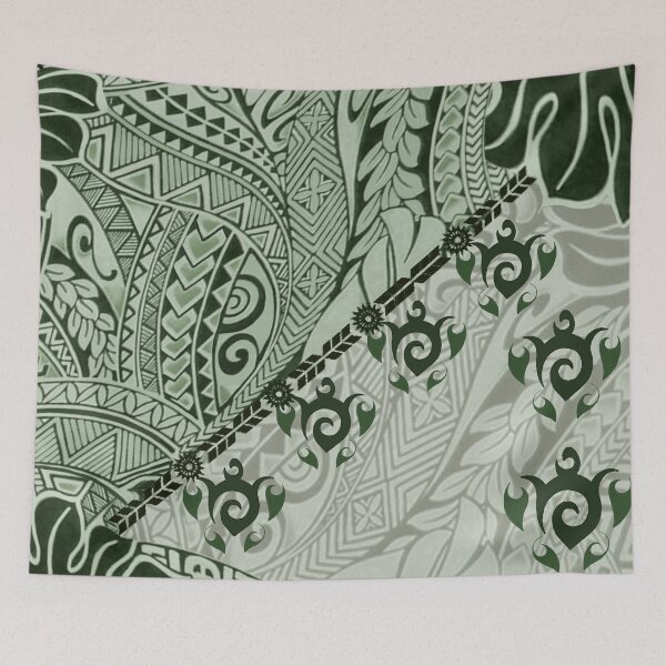 Item preview, Hawaiian Tapa Cloth: Green Honu and Monstera Fusion designed and sold by J Marielle Designs.
