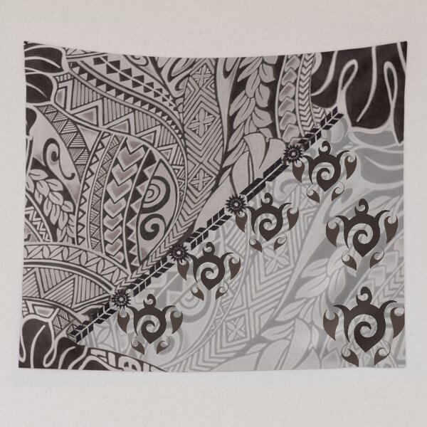 Item preview, Hawaiian Tapa Cloth: Taupe Honu and Monstera Fusion designed and sold by J Marielle Designs.