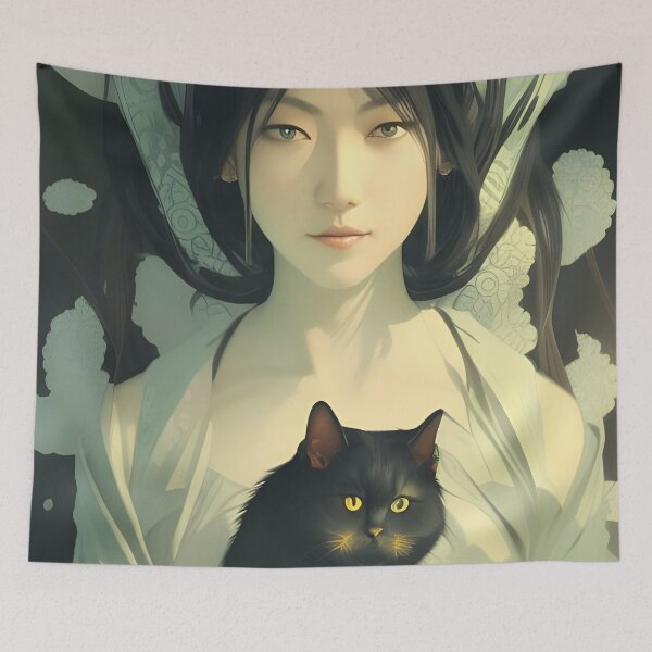 Item preview, Serene Companions - Japanese Woman and her Cat designed and sold by aviationpeople.