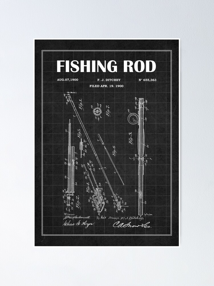 1900 Fishing Reel Patent - Fishing Rod patent blueprint- vintage