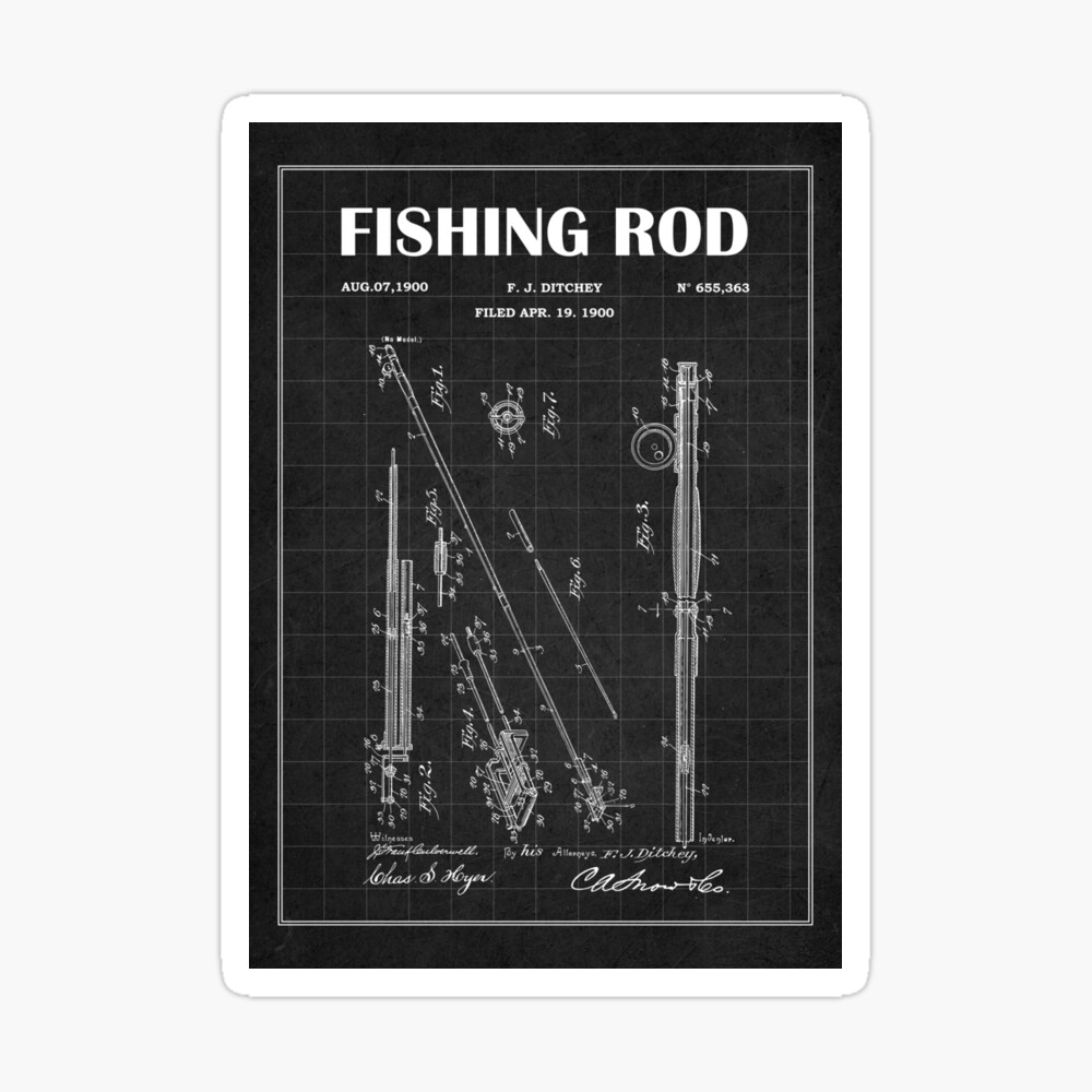 1900 Fishing Reel Patent - Fishing Rod patent blueprint- vintage drawing art-  black chalkboard - green chalkboard Poster for Sale by ismdesigner