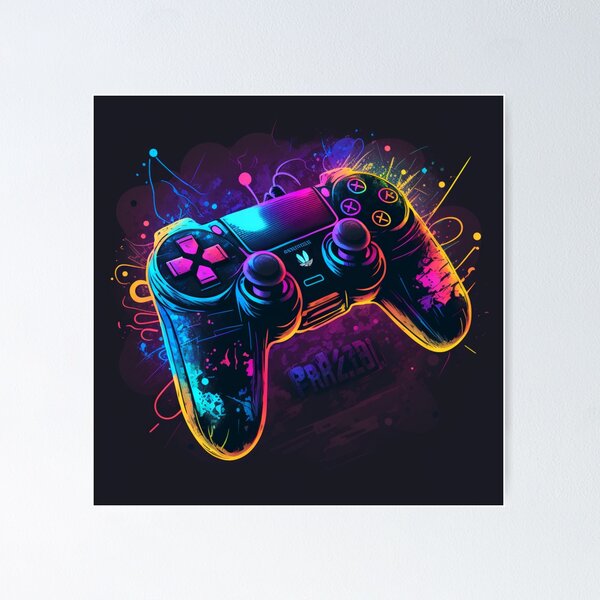 Art Poster Gaming Controller Neon Playstation