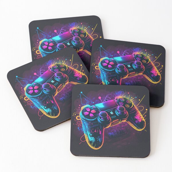 Item preview, PS5 controller in concept art with neon effect (version 3) designed and sold by DreamMeArt.