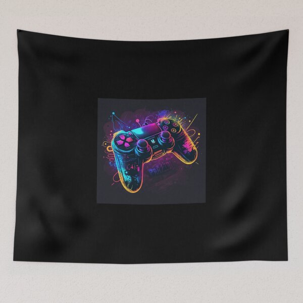 Item preview, PS5 controller in concept art with neon effect (version 3) designed and sold by DreamMeArt.