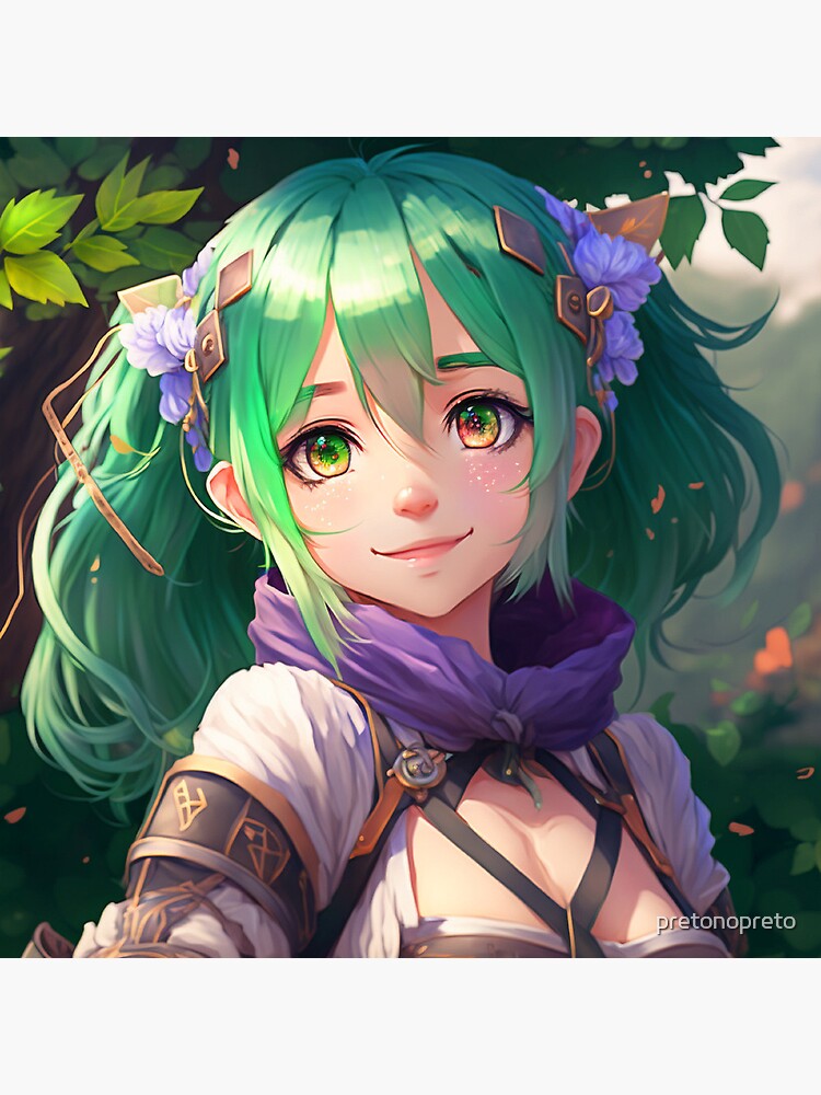 Premium Vector  Pixel character elf with green hair cute anime girl